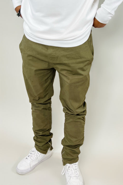 That Olive Joint | Green | Ruched Ankle Zip Jeans (TM)