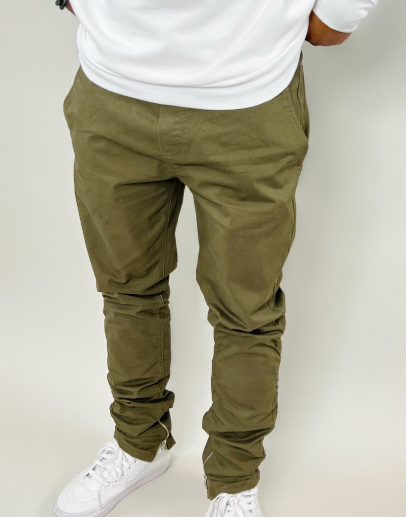 That Olive Joint | Green | Ruched Ankle Zip Jeans (TM)